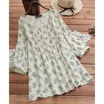 Женская повседневная рубашка больших размеров со свободными льняными рукавами и пуговицами с принтом, блузка-рубашка Tanic XXXXXL