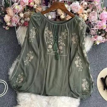 Женская повседневная рубашка большого размера с принтом, свободная туника на пуговицах, блузка, топы One Size зелёный