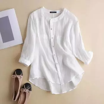 Женская повседневная рубашка большого размера с принтом, свободная туника на пуговицах, блузка, топы L белый