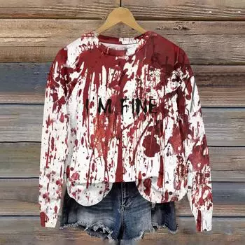 Женская повседневная рубашка I m Fine Bloody с принтом, пуловер с длинными рукавами, топ с брызгами крови, топ с кровавым топом на Хэллоуин, женский топ-свитшот L чёрный