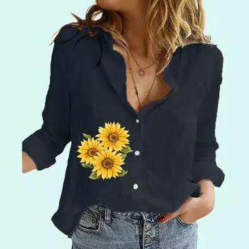 Женская повседневная рубашка на пуговицах с цветочным принтом, женская мода, весенне-осенний льняной топ с длинными рукавами, женские блузки с длинными рукавами S белый