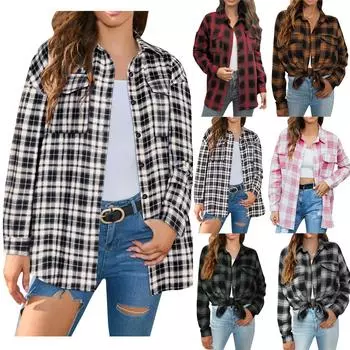 Женская повседневная рубашка на пуговицах, свободная рубашка с длинными рукавами и карманами L чёрный