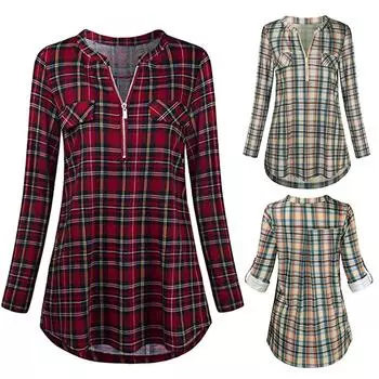 Женская повседневная рубашка Ramidos с v-образным вырезом на молнии и клетчатым принтом, туника, топы, блузка 3XL жёлтый