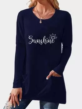 Женская повседневная рубашка с длинным рукавом и принтом, топы с круглым вырезом и карманом, весенне-осенний женский модный свободный топ S белый