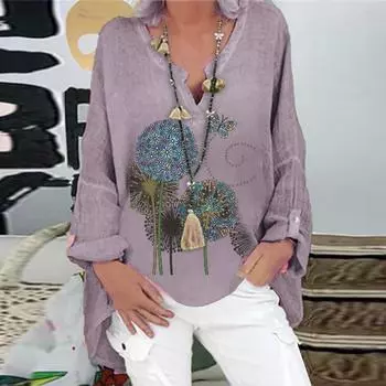 Женская повседневная рубашка с длинным рукавом и цветочным принтом размера плюс, свободная рубашка с v-образным вырезом, блузка, топ XXXL