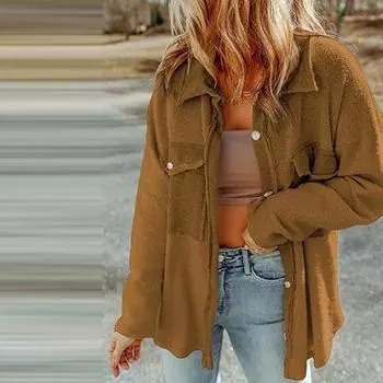 Женская повседневная рубашка с длинным рукавом и лацканами, пальто с карманами, осенне-зимняя свободная повседневная плюшевая куртка с длинным рукавом S красный