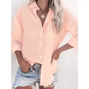 Женская повседневная рубашка с длинным рукавом на пуговицах - Белая, Свободного кроя с необработанным краем, Летняя повседневная рубашка|Повседневный стиль|Модная рубашка S