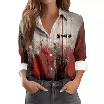 Женская повседневная рубашка с длинным рукавом на пуговицах с принтом на Хэллоуин L