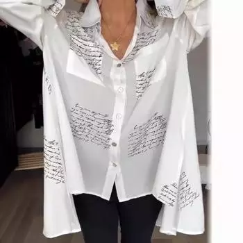 Женская повседневная рубашка с длинным рукавом с принтом S чёрный