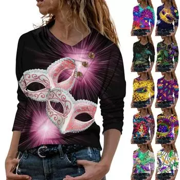 Женская повседневная рубашка с длинными рукавами и V-образным вырезом на пуговицах с модной футболкой с принтом L армия зеленый