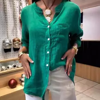 Женская повседневная рубашка с длинными рукавами и застежкой на пуговицы, плиссированная, для осени и зимы Блузки и рубашки XS зелёный