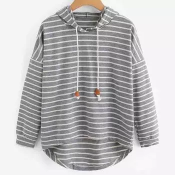 Женская повседневная рубашка с капюшоном больших размеров в полоску с длинным рукавом и капюшоном 5XL белый
