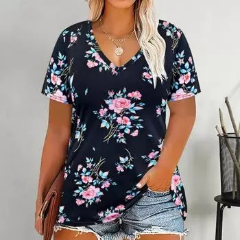Женская повседневная рубашка с коротким рукавом и V-образным вырезом, свободный летний блузка, базовый пуловер для работы, вечеринки, отпуска, офиса, дома S темно-синий
