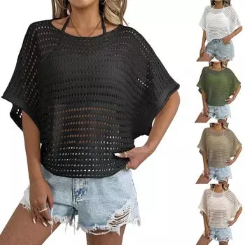 Женская повседневная рубашка с короткими рукавами и R-образным вырезом на пуговицах One Size