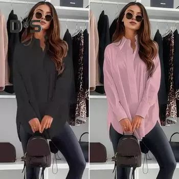 Женская повседневная рубашка с лацканами, длинный рукав, однобортная рубашка, однотонная, свободная, для поездок на работу, офисная женская рубашка S белый