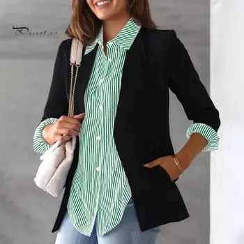 Женская повседневная рубашка с лацканами и длинными рукавами, рубашка с нагрудным карманом, топы, однобортные свободные топы с принтом в вертикальную полоску, уличная одежда S светло-синий