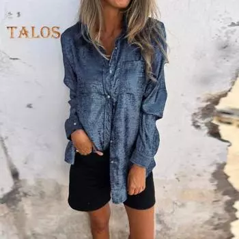 Женская повседневная рубашка с лацканами и длинными рукавами, карманная рубашка, топы, яркий цвет, однобортная рубашка средней длины, уличная одежда XL розовый