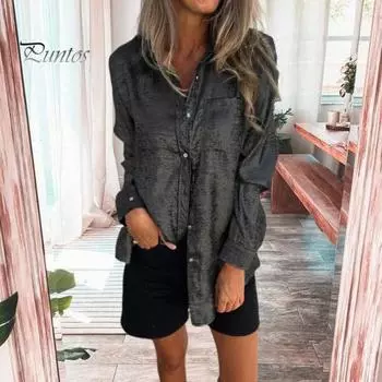 Женская повседневная рубашка с лацканами и длинными рукавами, карманная рубашка, топы, яркий цвет, однобортная рубашка средней длины, уличная одежда XL розовый