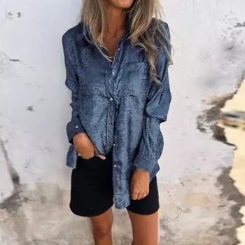 Женская повседневная рубашка с лацканами и длинными рукавами, карманная рубашка, топы, яркий цвет, однобортная рубашка средней длины, уличная одежда M золотистый