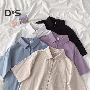 Женская повседневная рубашка с лацканами, однобортная рубашка с коротким рукавом, топы, однотонная рубашка свободного кроя с накладным карманом 3XL фиолетовый