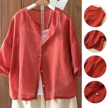 Женская повседневная рубашка с половиной рукавом, тонкая застежка, свободная рубашка, красочные пуговицы, круглый вырез, сплошной цвет 3XL белый