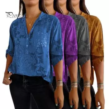 Женская повседневная рубашка с пуговицами на лацканах, полупланка, свернутая рубашка с длинными рукавами, топы для поездок на работу, стильные топы с принтом для работы, путешествий, вечеринок L темно-серого