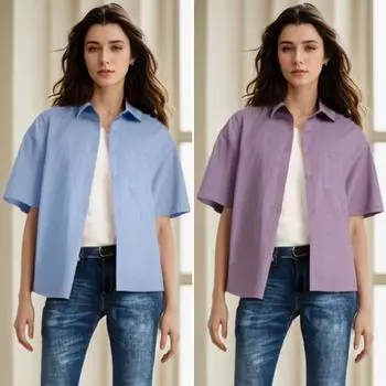 Женская повседневная рубашка с рукавами, однотонная однотонная рубашка с грудью, топы с лацканами и коротким накладным карманом, свободная рубашка 3XL фиолетовый