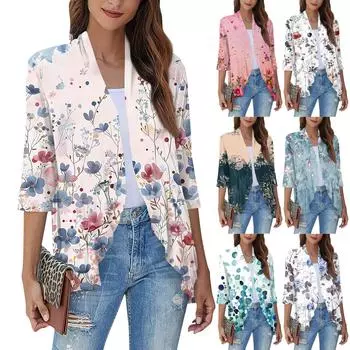 Женская повседневная рубашка с укороченными рукавами и принтом, топ, мягкая драпировка, кардиган с рюшами L циан