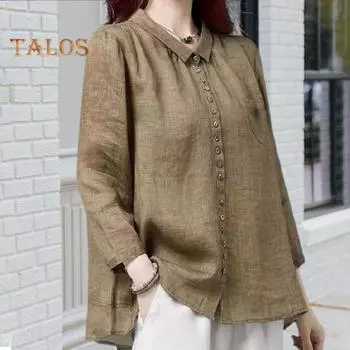 Женская повседневная рубашка с v-образным вырезом и лацканами, рубашка с длинным рукавом, однотонная, однобортная, свободная рубашка с карманом 2XL синий