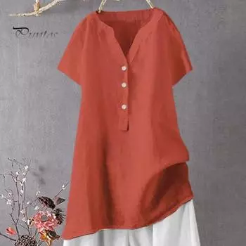 Женская повседневная рубашка с v-образным вырезом и пуговицами, половина планки, рубашка средней длины с короткими рукавами, однотонная свободная тонкая футболка, повседневные топы для отдыха M небесно-голубой