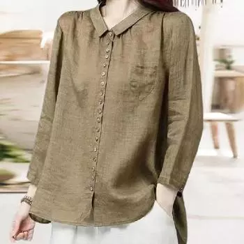 Женская повседневная рубашка с v-образным вырезом и лацканами, рубашка с длинным рукавом, однотонная однобортная рубашка свободного кроя 2XL синий