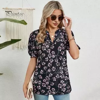 Женская повседневная рубашка с v-образным вырезом и коротким рукавом, футболка свободного кроя с графическим принтом, топы, топы для отдыха, вечеринки, клуба, уличная одежда 2XL синий