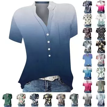 Женская повседневная рубашка с v-образным вырезом и короткими рукавами с принтом, пуловер, свободная блузка, топы L бежевый