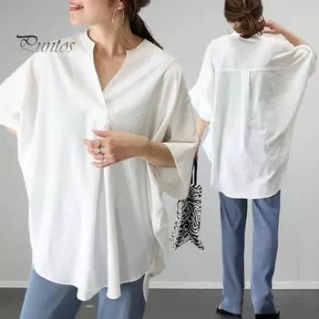 Женская повседневная рубашка с v-образным вырезом и коротким рукавом, пуловер свободного покроя, топы с короткой спинкой и длинными рабочими деловыми топами, уличная одежда зелёный