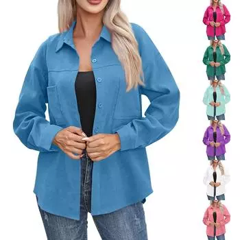 Женская повседневная рубашка средней длины с длинным рукавом, однотонные топы L синий