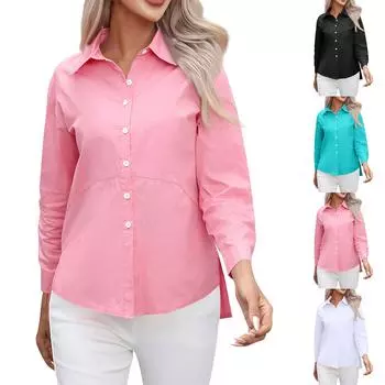 Женская повседневная рубашка средней длины с длинным рукавом, однотонные топы M чёрный