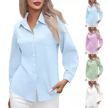Женская повседневная рубашка средней длины с длинным рукавом, однотонные топы M
