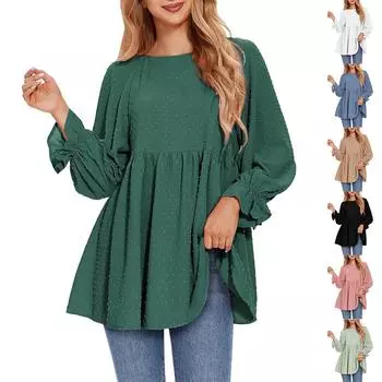 Женская повседневная рубашка свободного кроя с длинными рукавами и оборками в горошек для беременных L чёрный