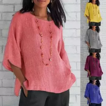 Женская повседневная рубашка-топ с рукавами семиточечной формы и круглым вырезом S розовый