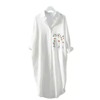 Женская повседневная рубашка выше колена с воротником-стойкой, повседневное свободное платье-рубашка с длинным рукавом и пляжным принтом S