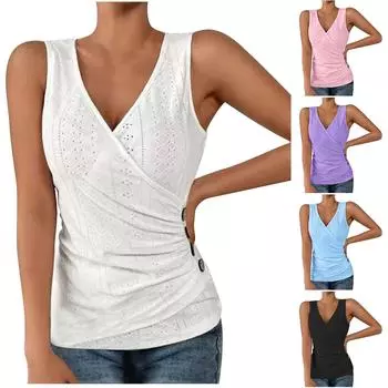 Женская повседневная сексуальная тонкая однотонная футболка без рукавов с v-образным вырезом, жилет, майки L чёрный