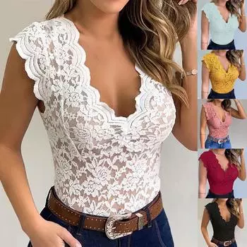 Женская повседневная сексуальная тонкая однотонная кружевная майка с v-образным вырезом, женское сексуальное кружевное эротическое белье XL циан