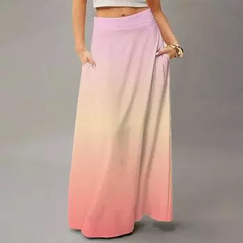 Женская повседневная складная юбка макси с градиентным принтом, высокой талией, карманом, драпировкой, свободного кроя M розовый