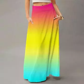 Женская повседневная складная юбка макси с градиентным принтом, высокой талией, карманом, драпировкой, свободного кроя S киноварь