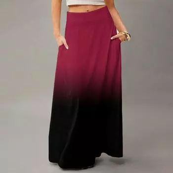 Женская повседневная складная юбка макси с градиентным принтом, высокой талией, карманом, драпировкой, свободного кроя M чёрный