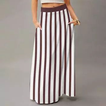 Женская повседневная складная юбка макси с высокой талией, драпированная, свободного кроя, с карманом, в полоску, в клетку L