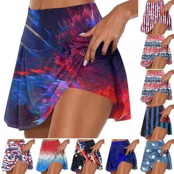 Женская повседневная спортивная фитнес-юбка для бега с принтом, теннисная юбка, плиссированная короткая юбка, шорты, юбка XXL фиолетовый