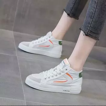 Женская повседневная спортивная обувь с высоким берцем, лето-осень, новое поступление, дышащая, универсальная, белая, вулканизированная обувь 35