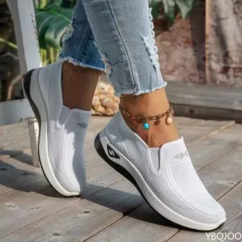 Женская повседневная спортивная обувь Удобная сетчатая женская спортивная обувь на шнуровке Клиновидная толстая женская вулканизированная спортивная обувь 36 чёрный