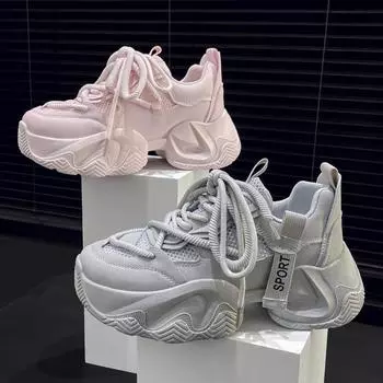 Женская повседневная спортивная обувь, универсальные удобные женские кроссовки на массивном каблуке, весенние туфли на высокой платформе с дышащей сеткой 35 розовый